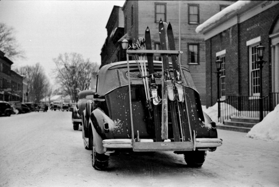 The ski town of Woodstock, Vermont is generally very crowded with skiers on weekends, 1939.