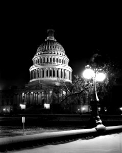 Capitol Noir: U.S. Capitol exteriors. East front of U.S. Capitol at night in winter I 1940.