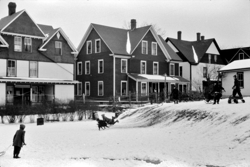 All Downhill: Children sledding in Jewett City, Connecticut November 1940.