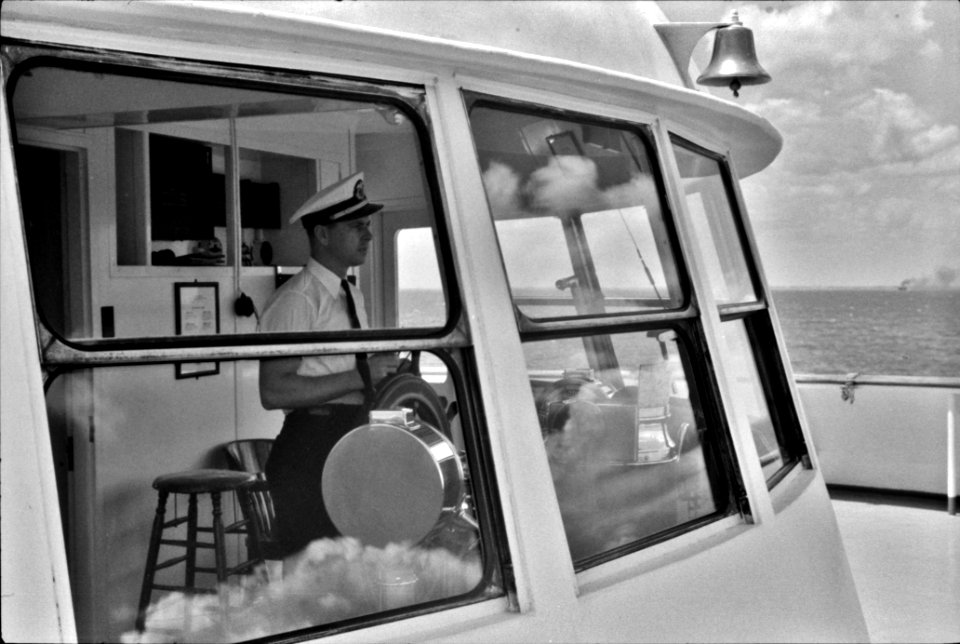 Sailor Man: On board the 'Princess Anne' super-deluxe luxury liner ferry plying between Little Creek, Virginia (Norfolk) and Cape Charles, Virginia, 1940.