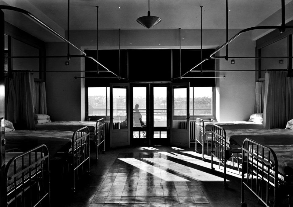 The Lonely Ward: Triboro Hospital for Tuberculosis, Parsons Blvd., Jamaica, New York. Typical six-bed ward, to balcony. December 1940