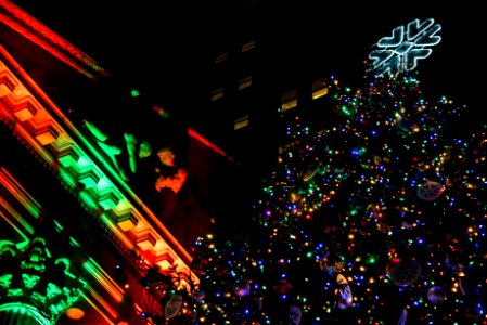 Holiday lighting on NYSE frieze photo