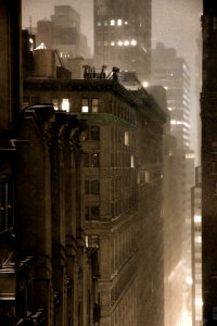 It's not noise, it's snow. Night view down Exchange Place