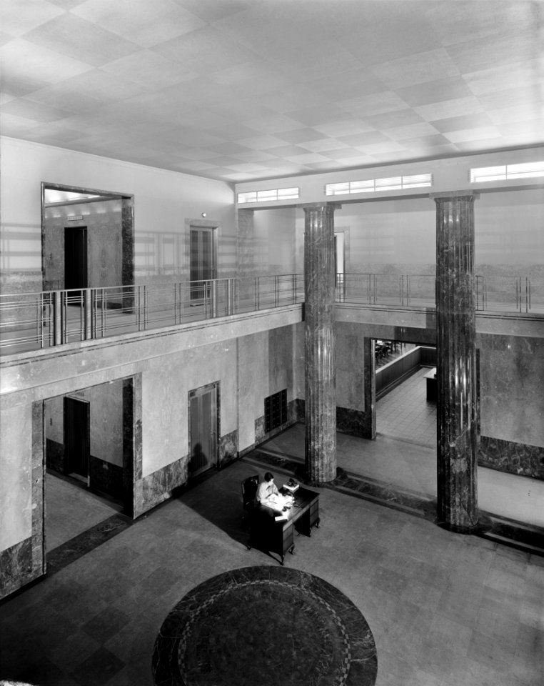 Marble Mutual: Lobby, Acacia Mutual Life Insurance Co. building. Washington, D.C., circa 1930s.