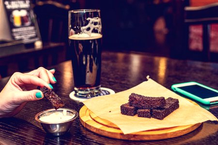 Food and beer at the pub photo