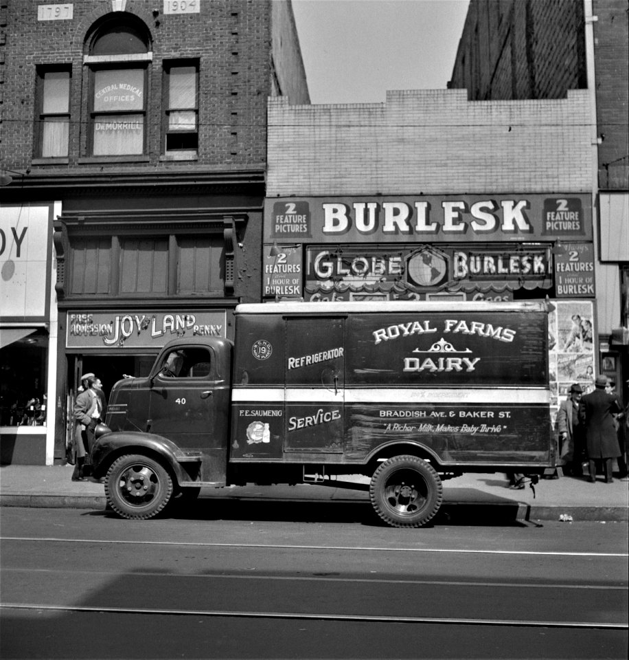 Burlesk: A street scene in Baltimore, Maryland. April 1943.