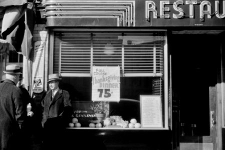75¢ Thanksgiving: On a main street in Norwich, Connecticut. November 1940.