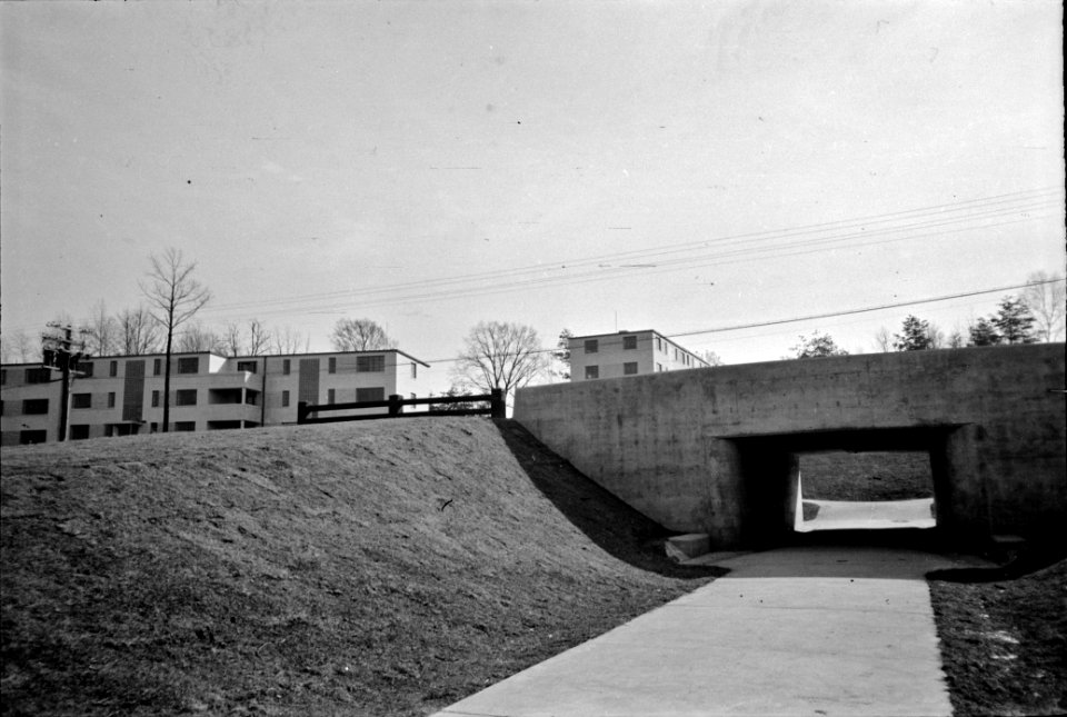 Over & Under: The underpass and apartment houses, Greenbelt, Maryland, February 1938.