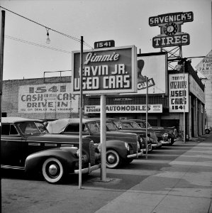 Used car lot in Hollywood, California. April 1942.