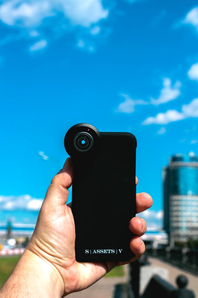 Smartphone on a skyscraper background
