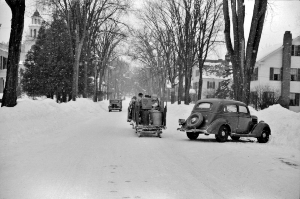 Horse and sled of a garbage and rubbish collector. Woodstock, Vermont 1940.