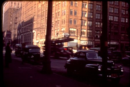 Untitled 1940's Kodachrome slide showing a street scene. photo