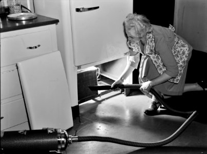Wartime conservation tips: The motors of many refrigerators require periodic cleaning. Keep coils free from hampering dust and grime by weekly sessions with a wire brush or a vacuum attachment. February 1942.