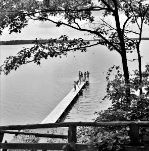 Interlochen, Michigan. National music camp where 300 or more young musicians study symphonic music for eight weeks each summer. Swimming dock, August 1942.