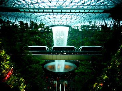 Jewel@Changi Airport and the passing train