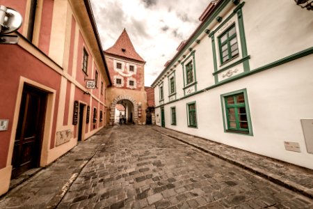 Budejovicka Gate at Latran street. Cesky Krumlov, Czech Republic. May, 20, 2017 photo