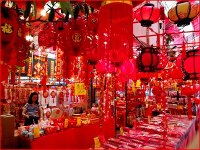 04Feb2019 - Stall for Chinese new year decors. Almost all things are red as red is the auspicious color for Chinese New Year photo