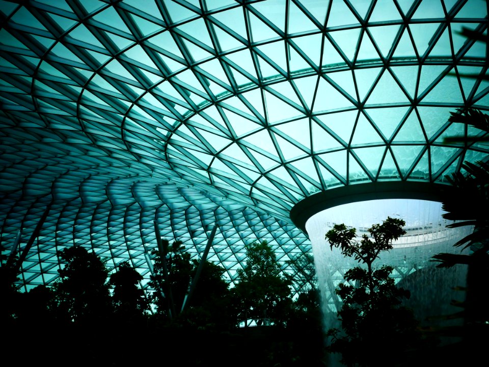 Jewel@Changi Airport and man-made indoor forest and waterfall