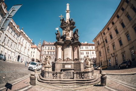 Holy Trinity Column at Lesser Town Square (Malostranske namesti). Prague Czech Republic. photo