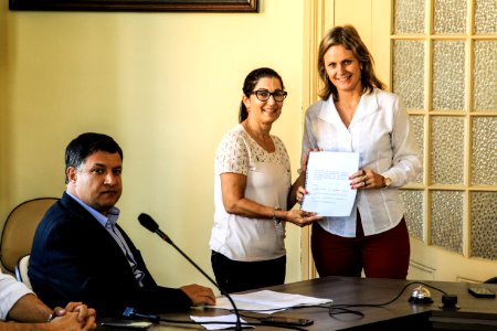17.04.2018 - Prefeita Paula Mascarenhas durante reunião com taxistas - Foto: Gustavo Vara