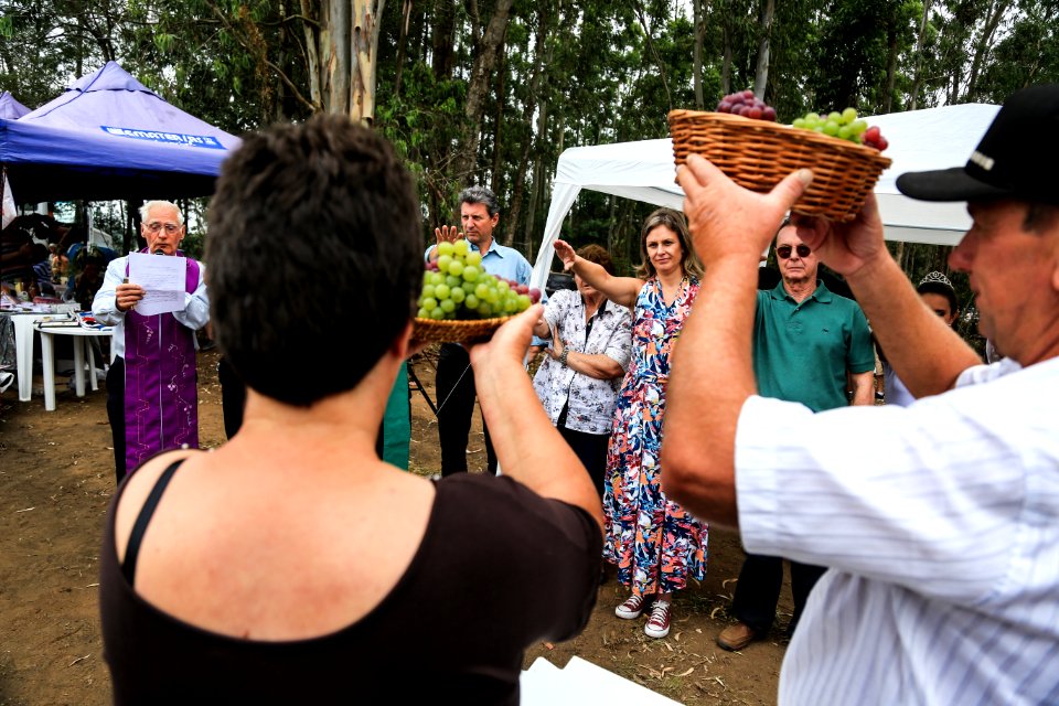 27.01.2018 - Prefeita Paula Mascarenhas durante abertura e Festa da Colheita da Uva, 8º Distrito, Colônia Santa Helena, propriedade de Dirceu Kurz - Foto: Gustavo Vara