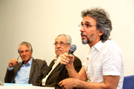 14.12.2017 - Prefeita Paula Mascarenhas durante 'Diálogos Simonianos' com Vitor Ramil, Carlos Diniz e Fausto Domingos no Instituto João Simões Lopes Neto