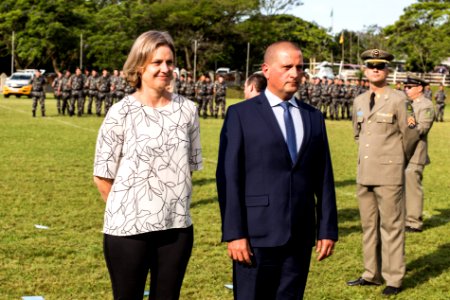 18.11.2019 - Porto Alegre/RS  - Prefeita Paula Mascarenhas é homenageada com a medalha 'Serviços Distintos' na cerimônia de passagem de comando-geral da Brigada Militar. Coronel Ikeda passa o comando para o coronel Rodrigo Mohr Picon - Foto: Gustavo Vara