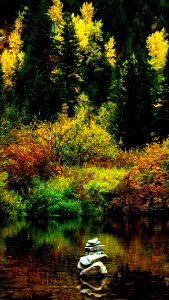 Rock stack in the autumn, Steamboat Creek, ID.