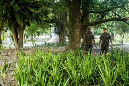 11.12.2019 - Militares auxiliam na jardinagem da Praça Coronel Pedro Osório - Foto Michel Corvello