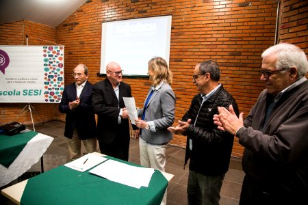 30.08.2019 - Prefeita Paula Mascarenhas realiza q qssinatura de convênio entre Prefeitura e Sesi, para treinamento dos professores da rede municipal para atuarem com a metodologia Sesi Educação- Foto: Gustavo Vara