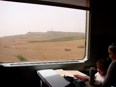 mother and daughter on the train