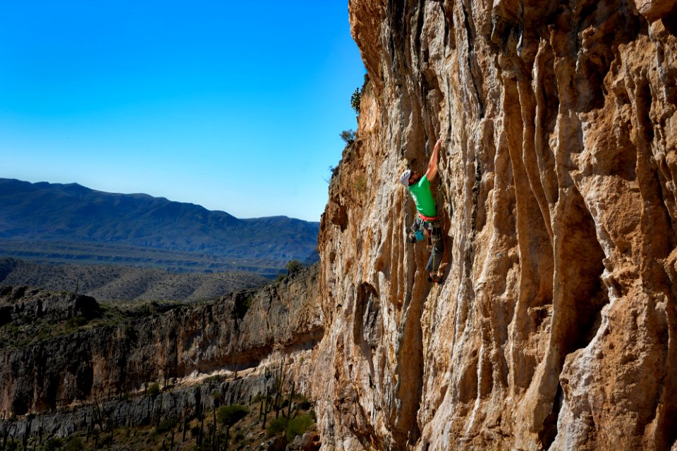 Man rock climbing at Homestead Climbing Area, Tucson AZ. Photo courtesy of Joe Sambataro.