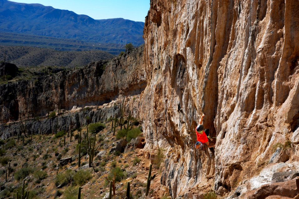 Climber beginning a climb at Homestead Climbing Area, Tucson AZ. Photo courtesy of Joe Sambataro.