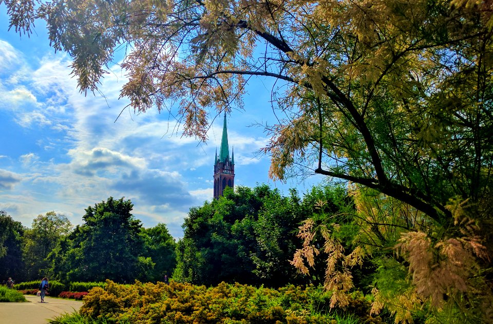 Wieża kościoła​ pod wezwaniem Świętego Stanisława. Wola, Warszawa.   Tower of the church of St. Stanisław. Warsaw, Wola