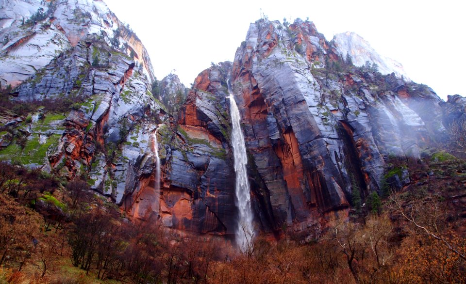 Waterfall after heavy rain in Zion Canyon