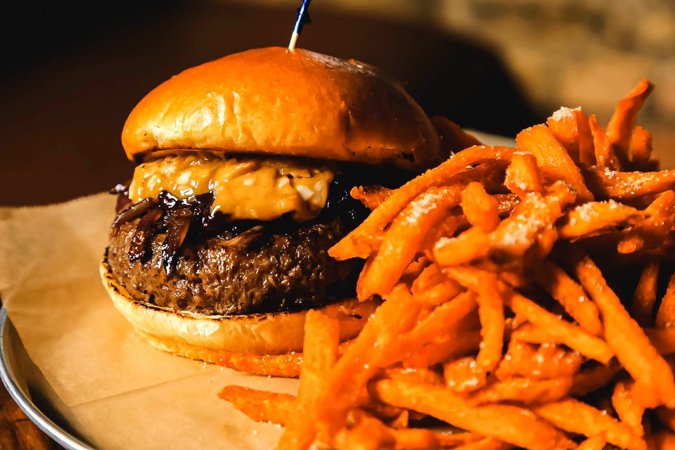 Burger and Sweet Potato Fries
