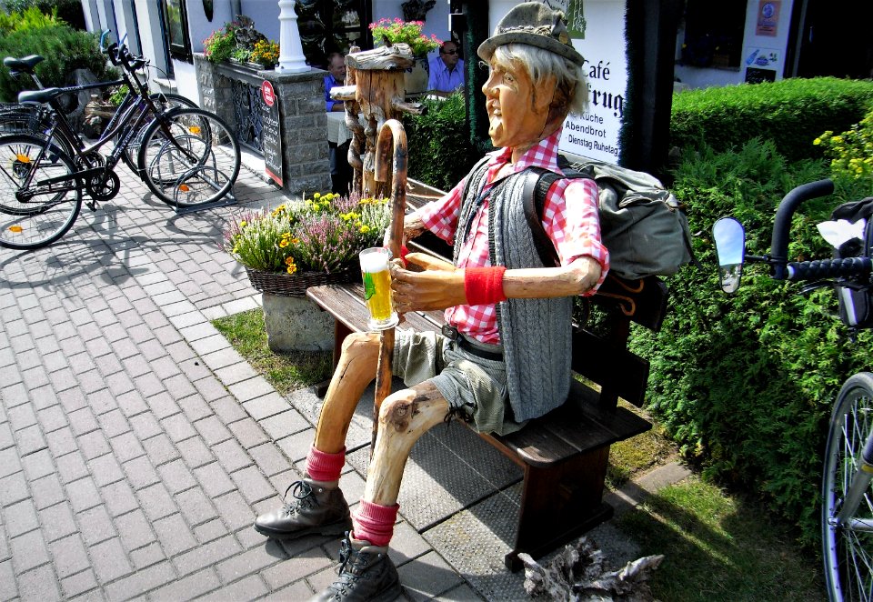 happy wooden hiker