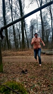 running topless photo