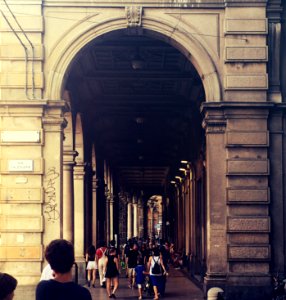 Bologna, Emilia-Romagna, Italy. The shopping arcade in via Calzolerie photo