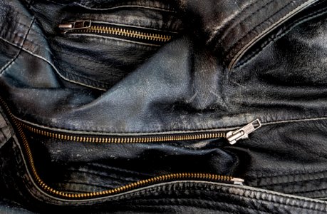 Black worn leather jacket detail 2 photo