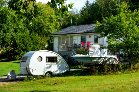 Teardrop camper trailer and boat in Barkedal photo