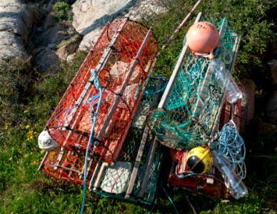 Lobster traps in Skalhamn harbor photo