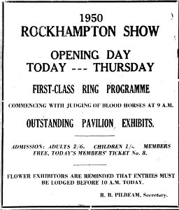 1950. Rockhampton Show Opening Day. TMB June 22, p.2