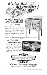 1940s. Advertisement for Walmac brand stove and appliances