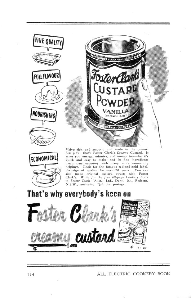 1940s. Advertisement for Foster Clark's custard powder (an Australian product)