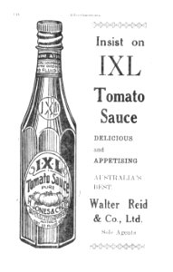1930s. Advertisement for IXL brand Tomato Sauce (Walter Reid & Co. Ltd., Rockhampton) photo
