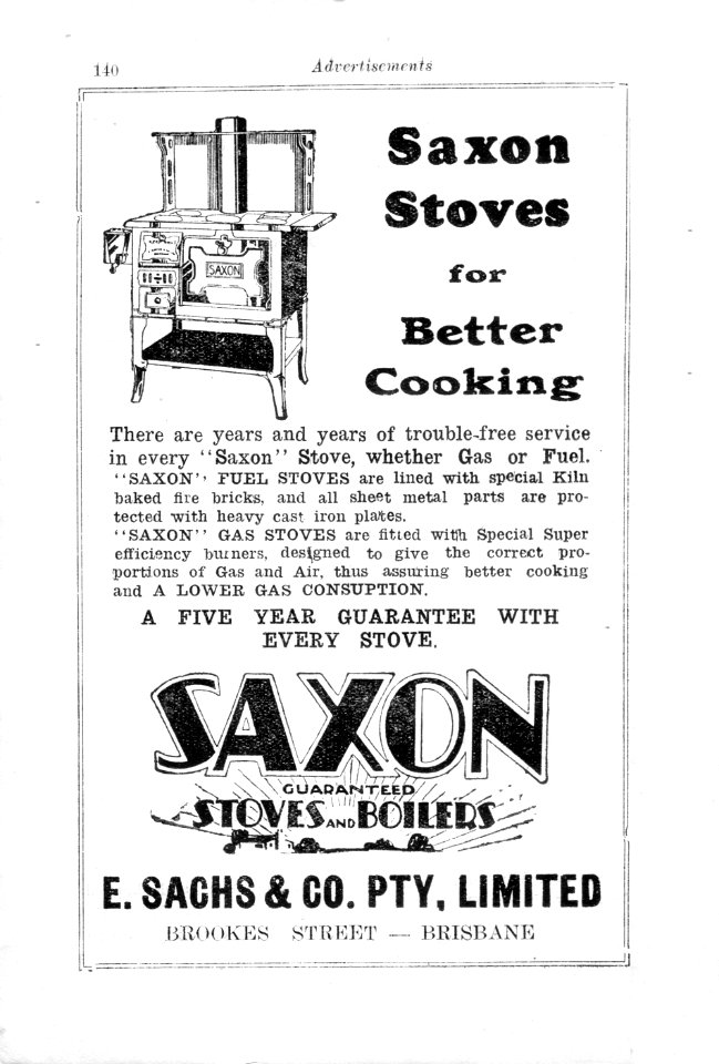 1930s. Advertisement for Saxon combustion stoves