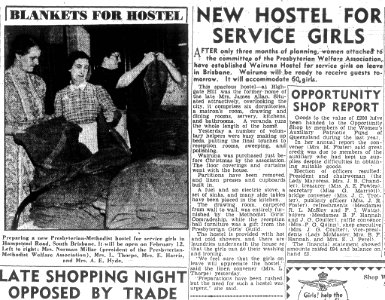 The Courier Mail (Brisbane) article, 1943-02-04. "New Hostel for Service Girls".