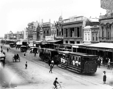 1923. Trams and other vehicles on East Street, Rockhampton.