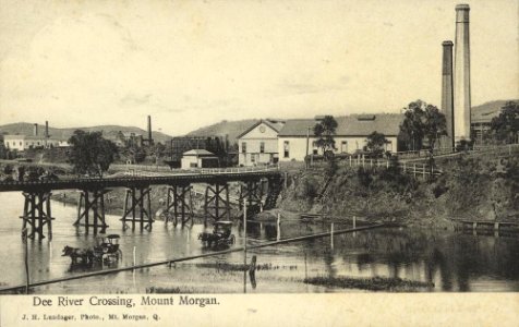 c. 1895. Carriages crossing at the Dee River Crossing, Mount Morgan. photo